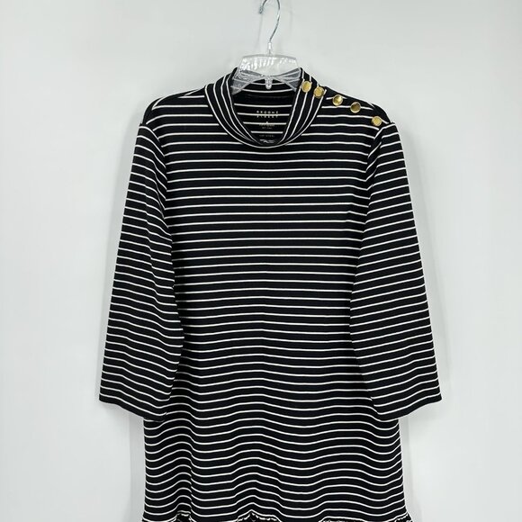 KATE SPADE BROOME STREET dress striped mini ruffle long sleeve black white XXL - Picture 4 of 9